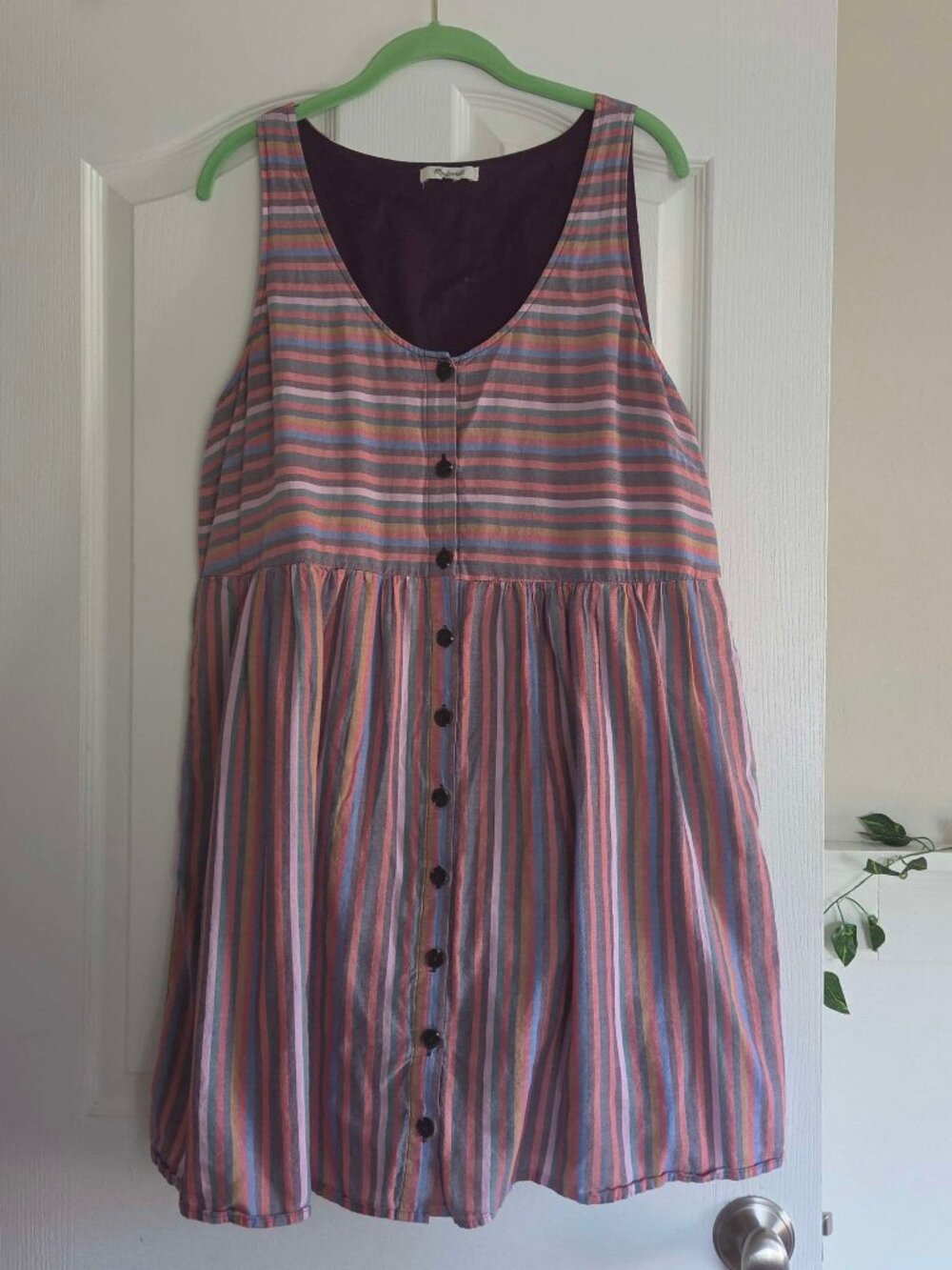 Madewell Scoop Neck Tank Rainbow Stripe Button Front Dress
